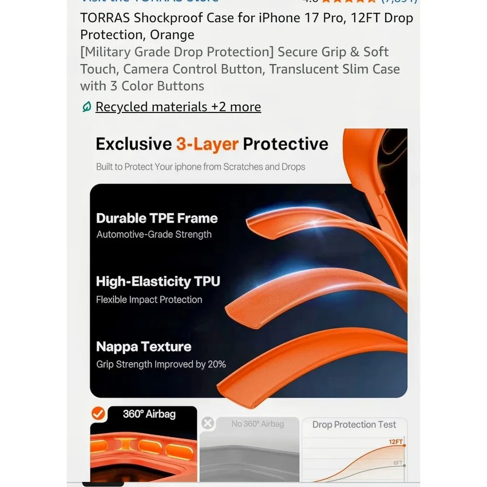 TORRAS Shockproof iPhone 17 Pro Case Cosmic Orange Military Grade 12FT Drop